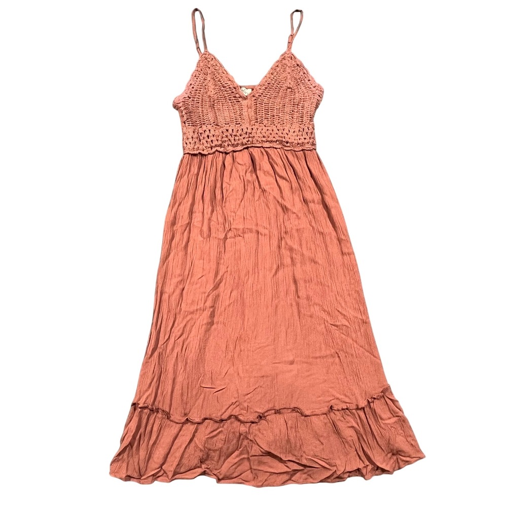 Blush Crochet Maxi Dress Women Medium Terracotta Boho Tiered Gauze Summer Sun